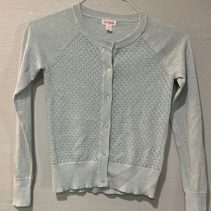 Cat & Jack girls, L 10/12 sparkly bluish/teal cardigan. Exc like new condition.